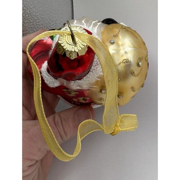 Santa Mouth Blown Hand Painted Christmas Glass Ornament Vintage with Crystals - Picture 6 of 13